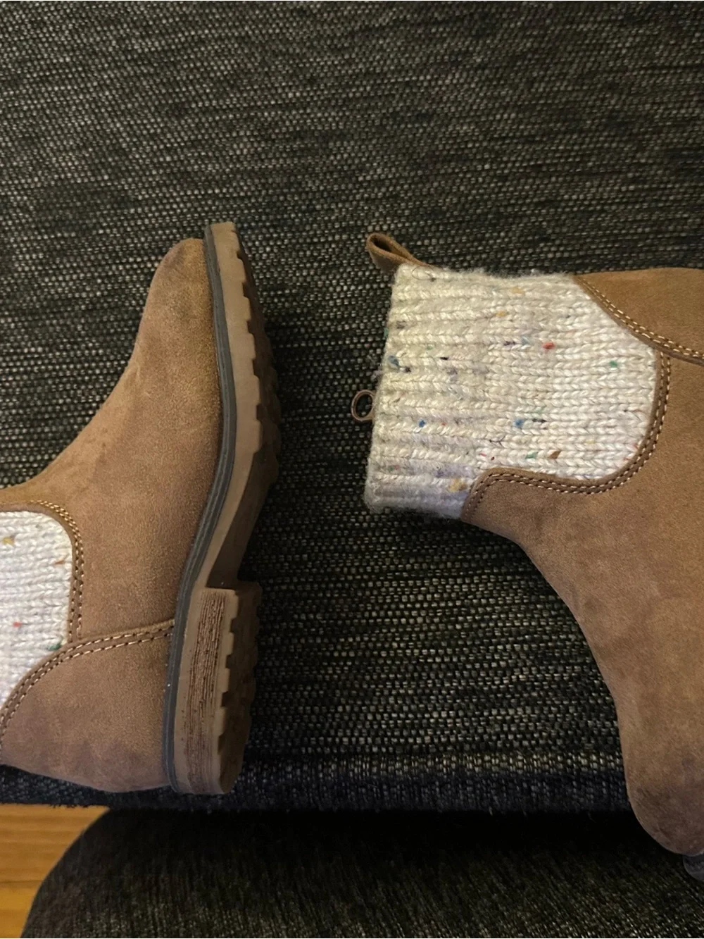 Cat & Jack Brown Suede Knit Cuff Kids Boots
